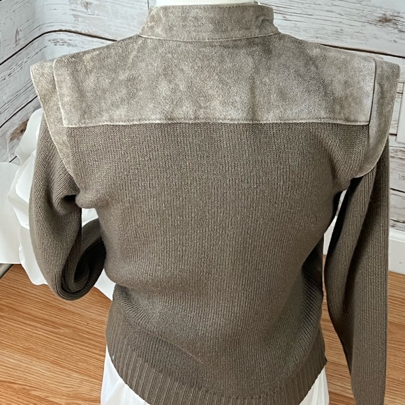 Trading Post Women’s Suede Leather Knit Vintage Coat Jacket Beige Taupe Large - Picture 7 of 9